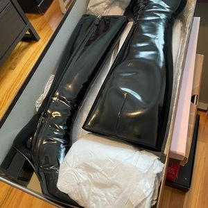 GUCCI Horsebit Accent Patent Leather Riding Boots